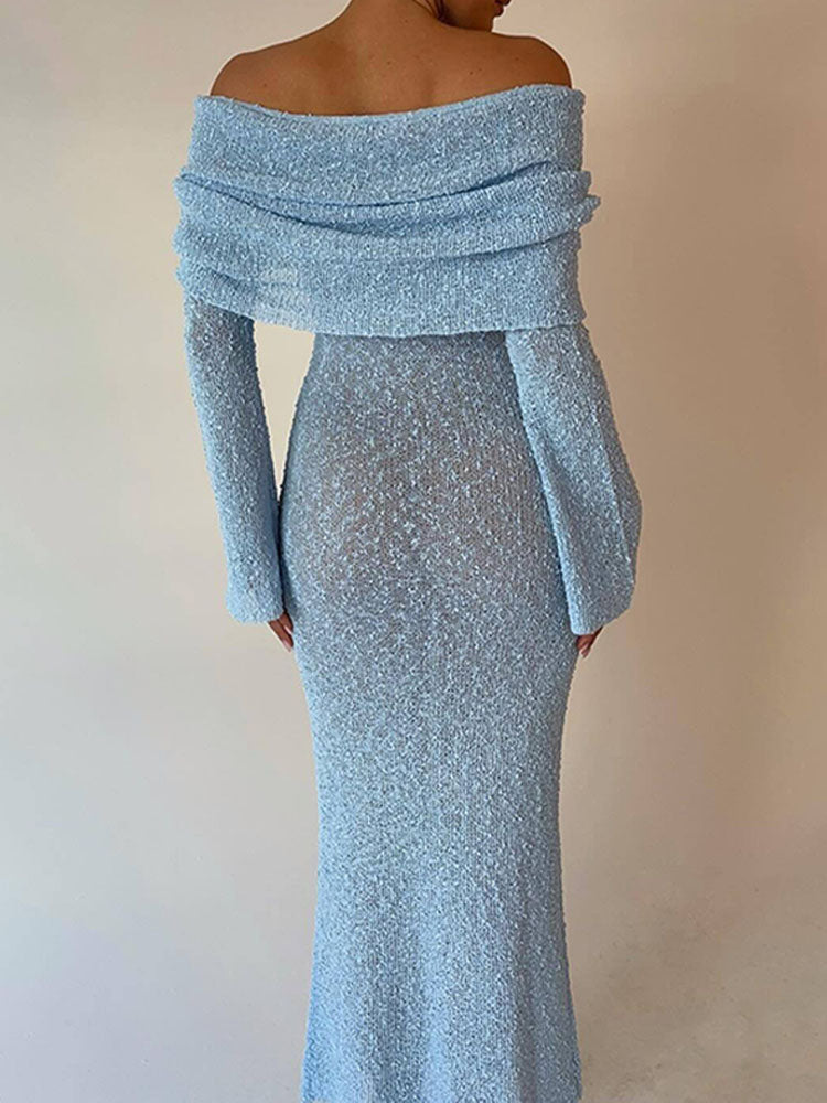 Holiday-style Knitted Flat-neck Dress