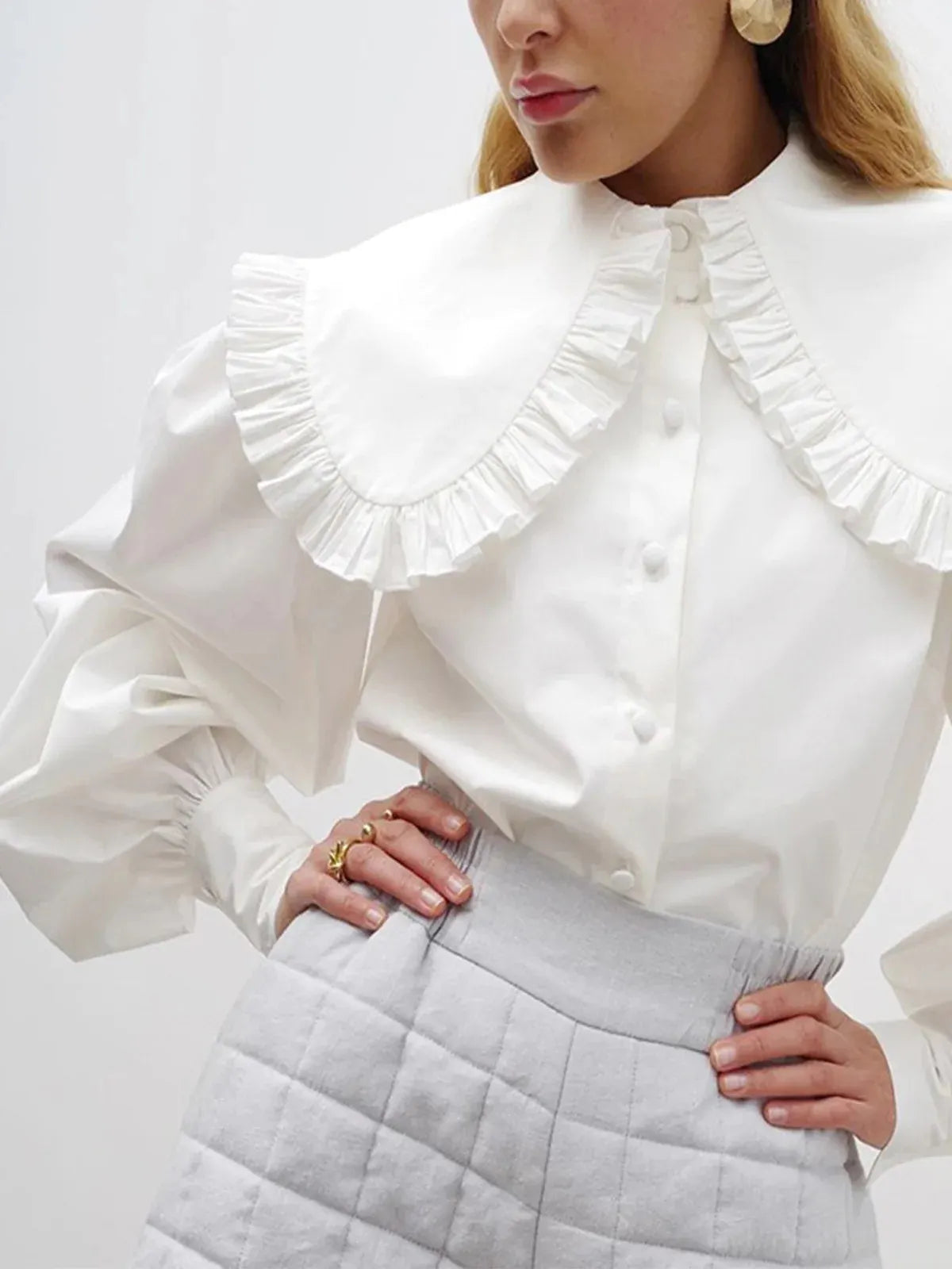 Classical Lapel Lantern Sleeves Shirt