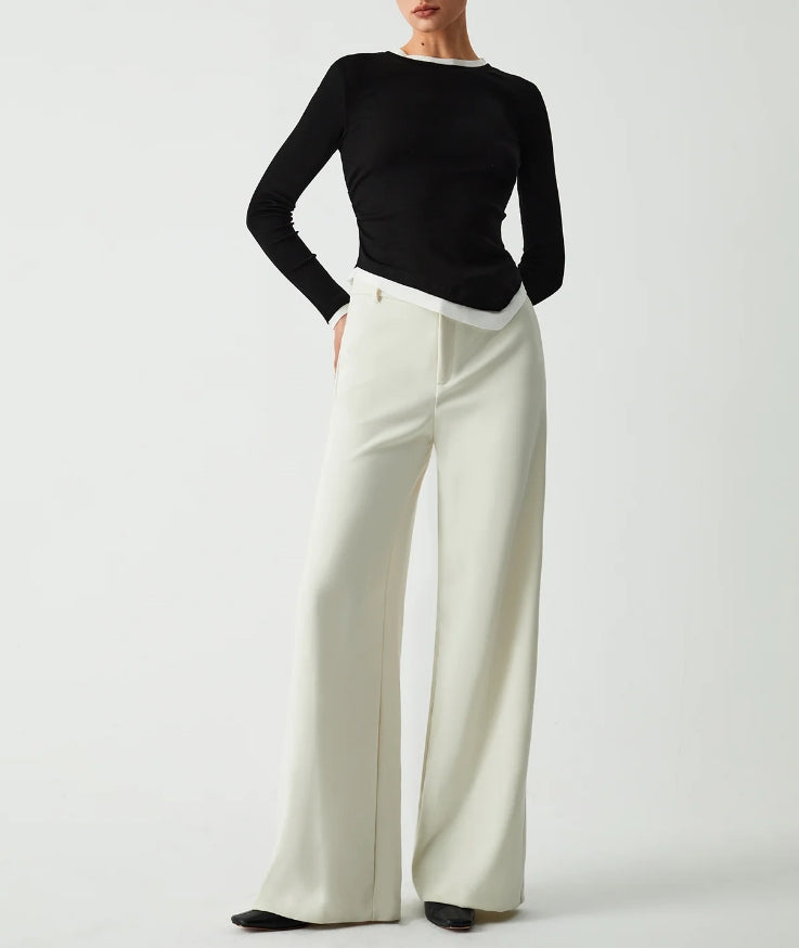 Asymmetric Hem Contrast Trim Long Sleeve Shirt