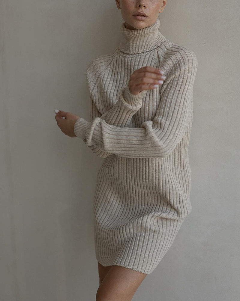 Casual high collar pit strip knitted dress