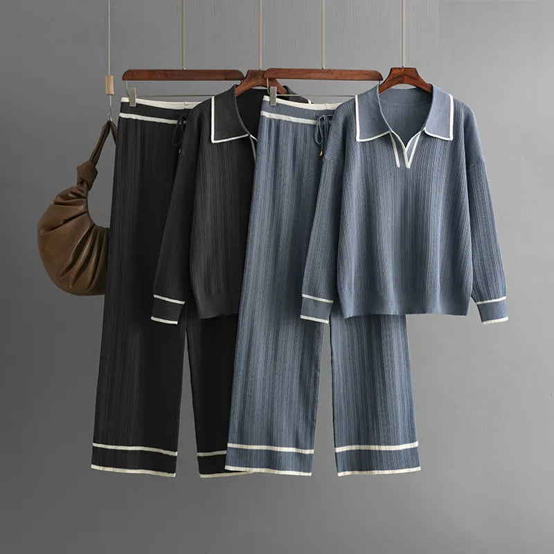 Stylish Lapel Contrast Color Casual Two-Piece Set