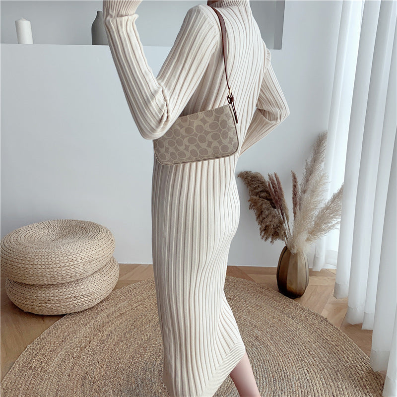 Winter French-style niche half-high collar knitted dress