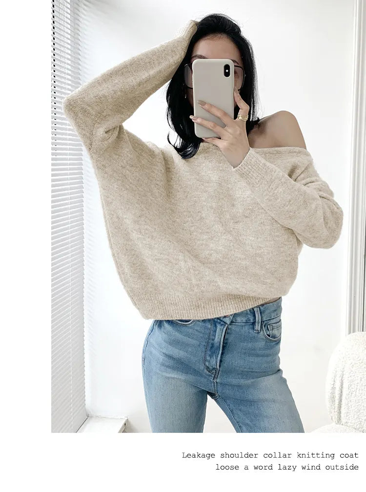 Mohair Off-shoulder Irregular Sweater