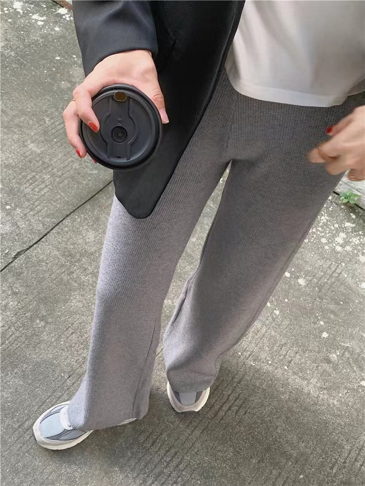 Twist Knit Wide Leg Casual Straight Trousers