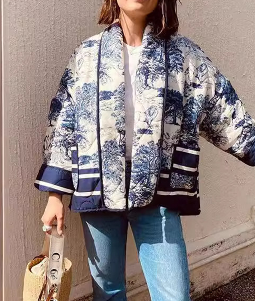 Border Printed Cotton-padded Jacket