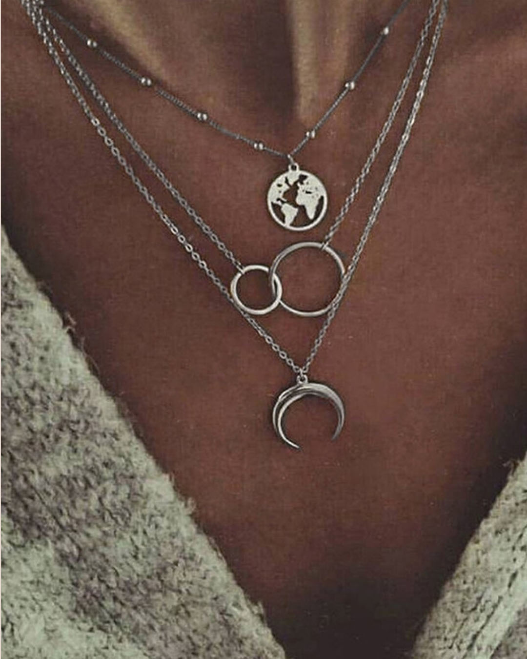 Women Alloy Multi-Layer Sliver Necklaces