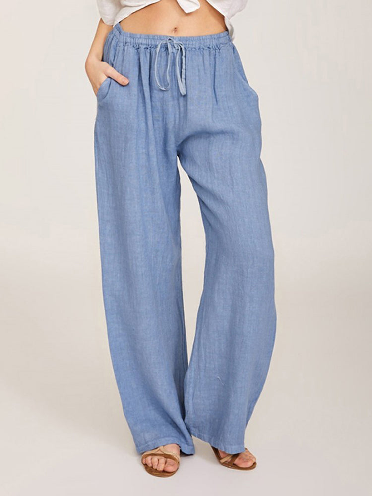 Summer Pocket Cotton Linen Wide Leg Pants