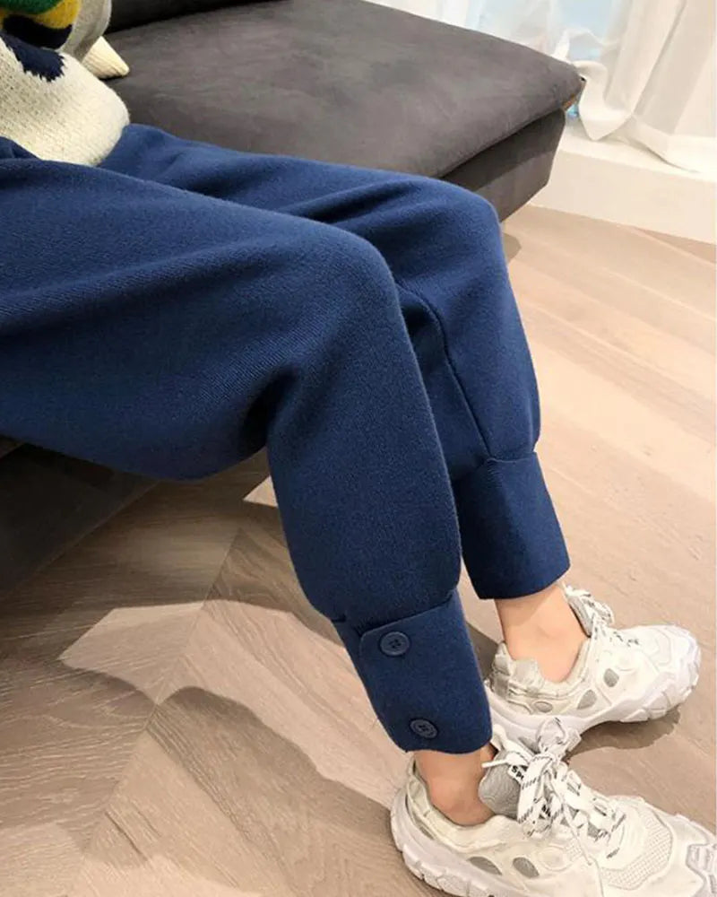 Autumn and winter loose knitted lantern strappy casual pants