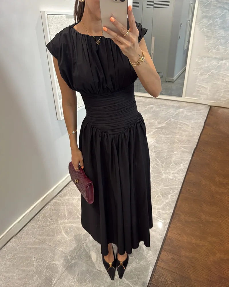 Fashion Solid Color Pleated Dress
