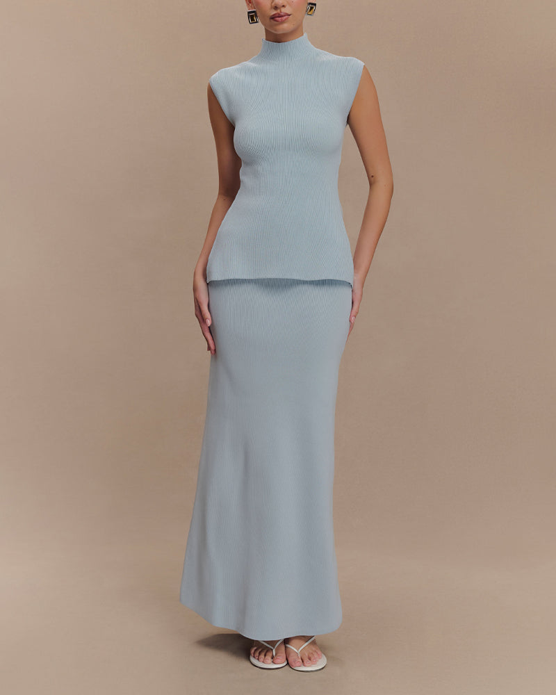 Elegant Backless Knit Vest & Skirt Two-Piece Set