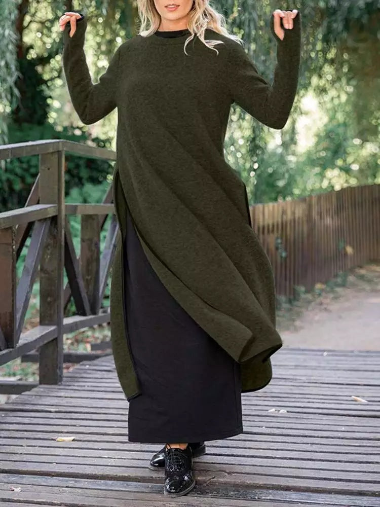 Autumn winter loose plus size knitted lace dress