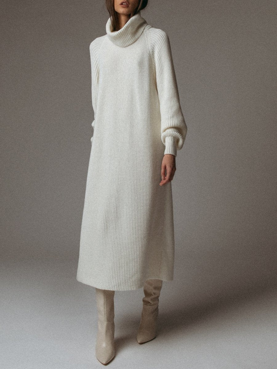 Solid Color Turtleneck Casual Sweater Dress