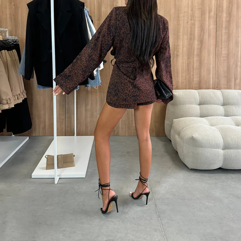 Stylish Suit V-Neck Lace-Up Printed Jacket