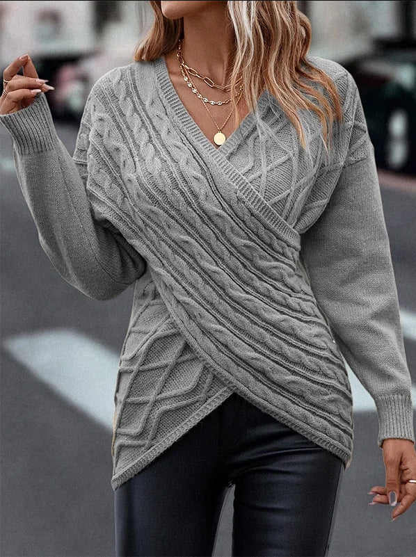 V-Neck Cross Jacquard Slim Fit Casual Sweater