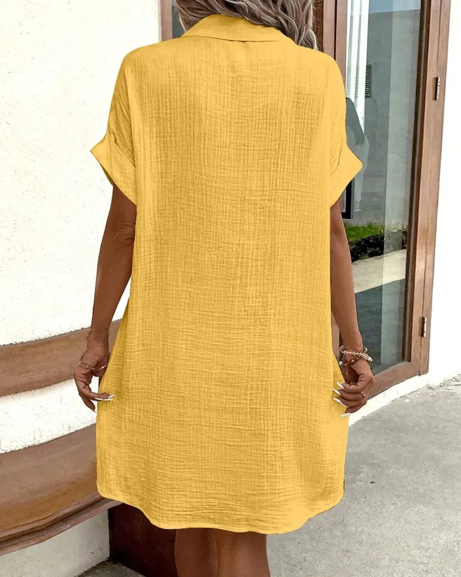 V-Neck Button-Lapel Shirt Dress