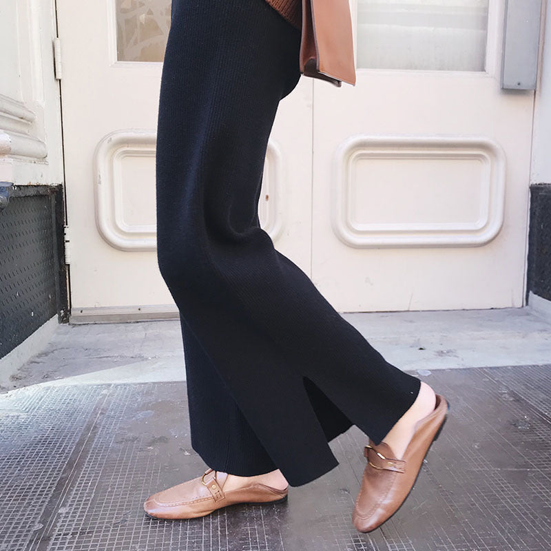 Knit Loose Straight Slit Pants