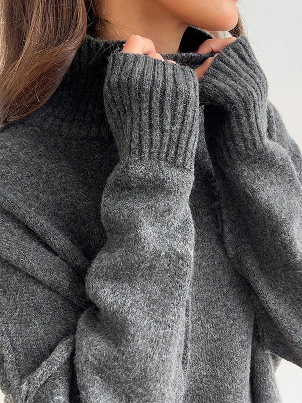 Stylish Casual Turtleneck Slit Sweater & Pants Two-Piece Set