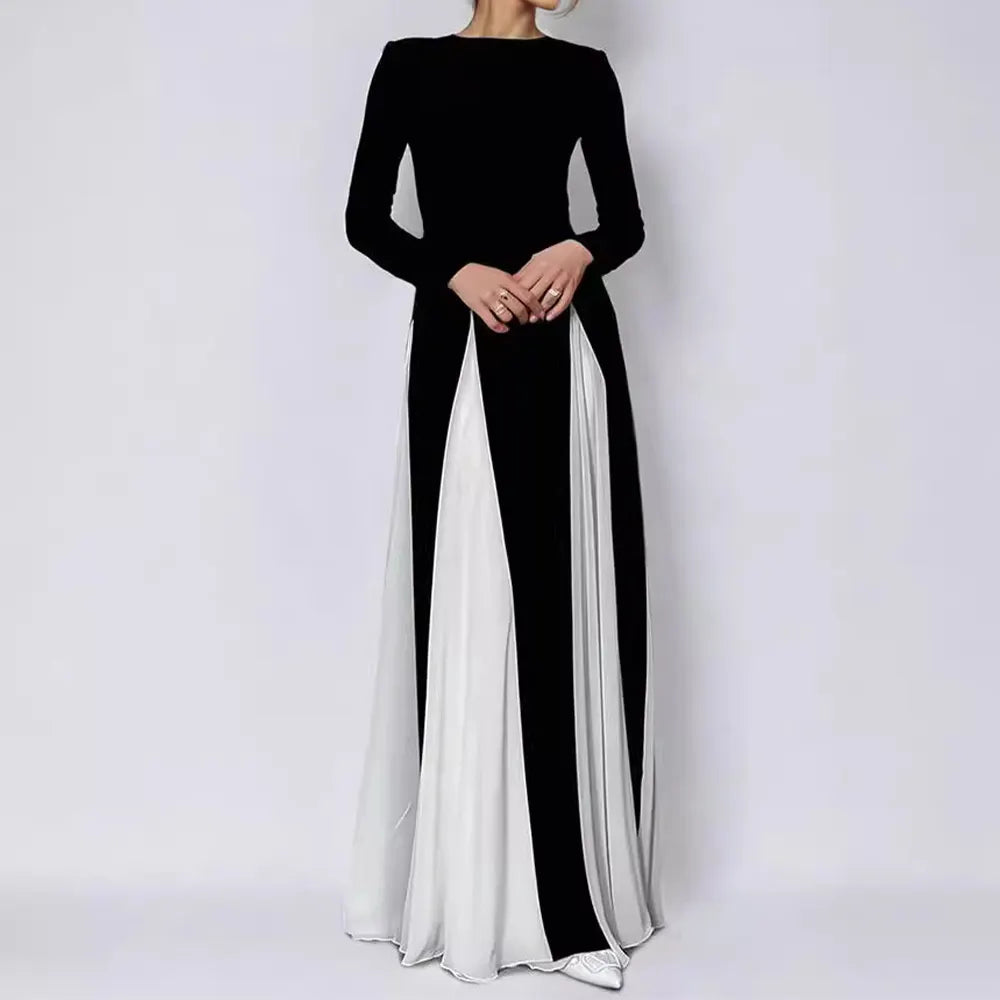 Chic Contrast Color Long Sleeve Elegant Dress