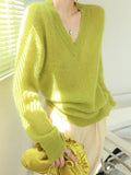 Lime Garden Furry V-Neck Sweater