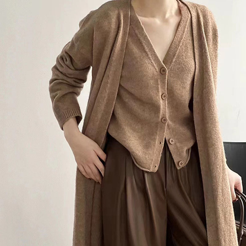 Stylish Soft Knitted Cardigan Vest Two-piece Set