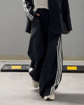 Fashionable Striped Blazer & Wide Leg Pants Two-Piece Set