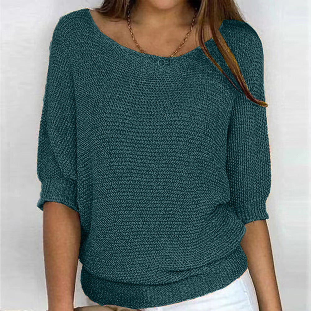 Versatile Solid Color Crew Neck Knitwear