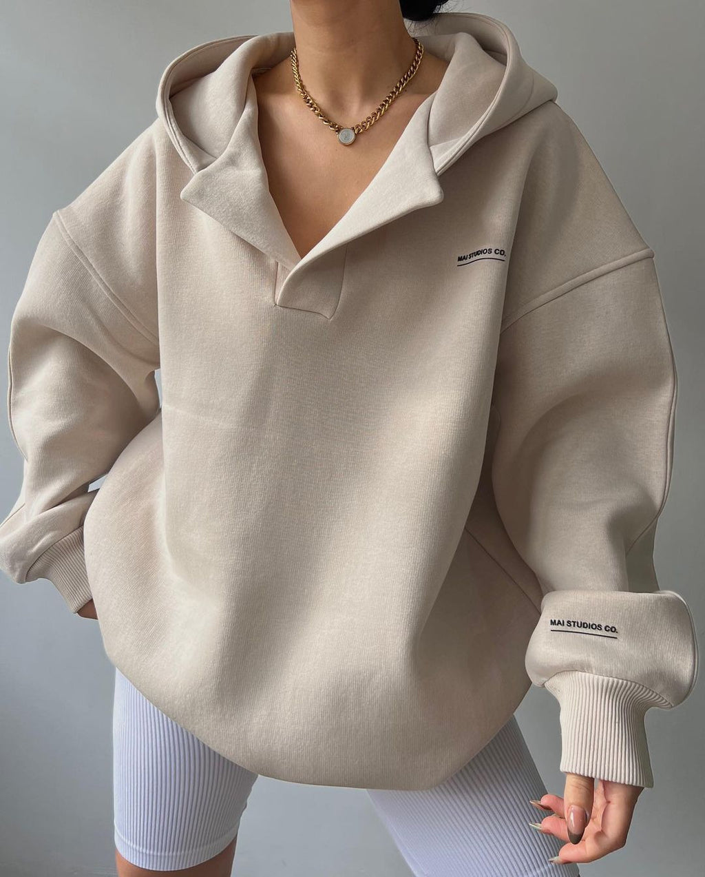 V-neck Long-sleeves Printed hoodie