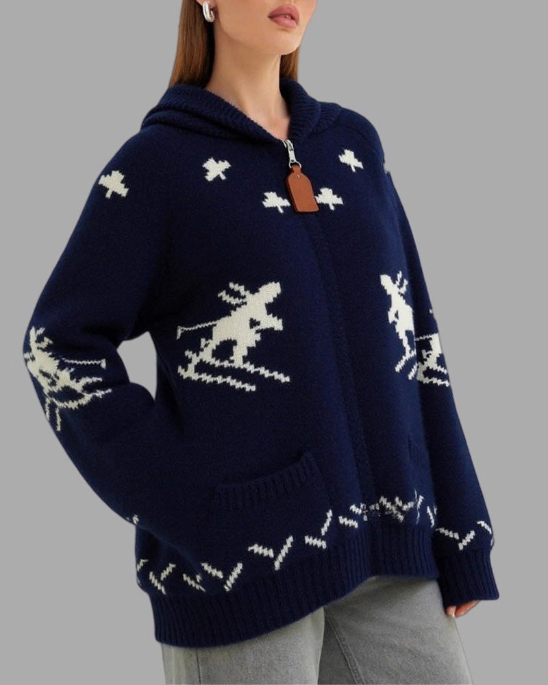 Ski Jacquard Zip Sweater Cardigan