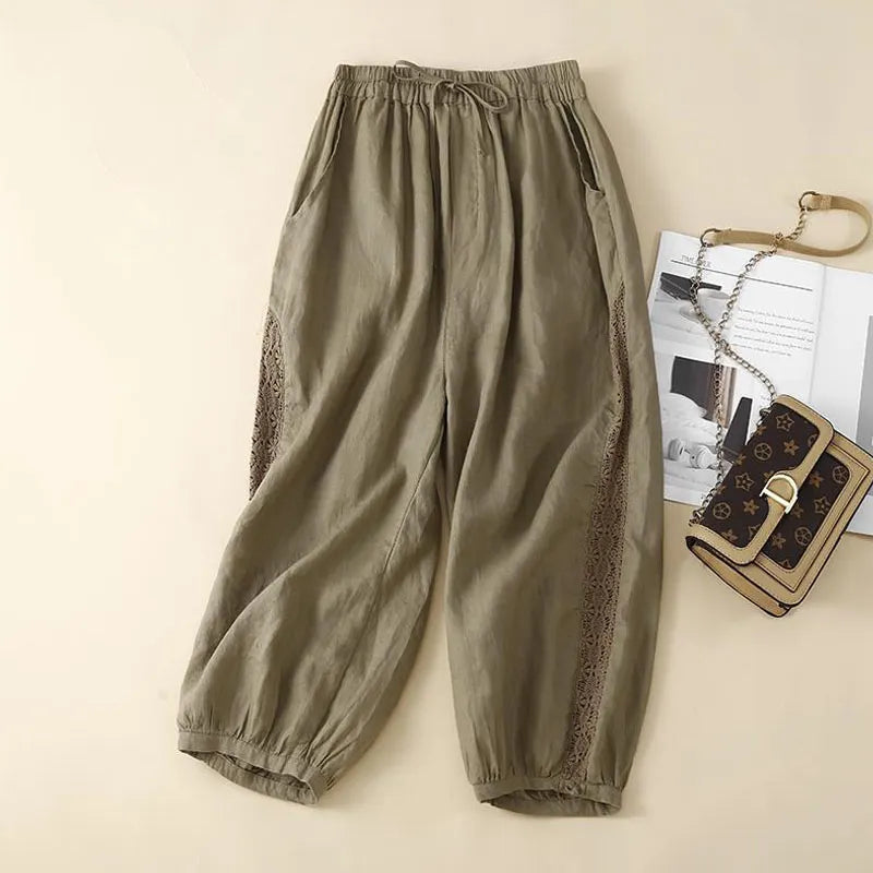 Cotton Linen Lace Casual Pants