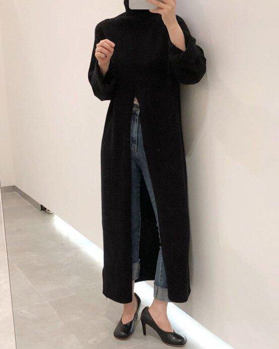 Sleeve Loose Casual Split Over The Knee Long Sweater
