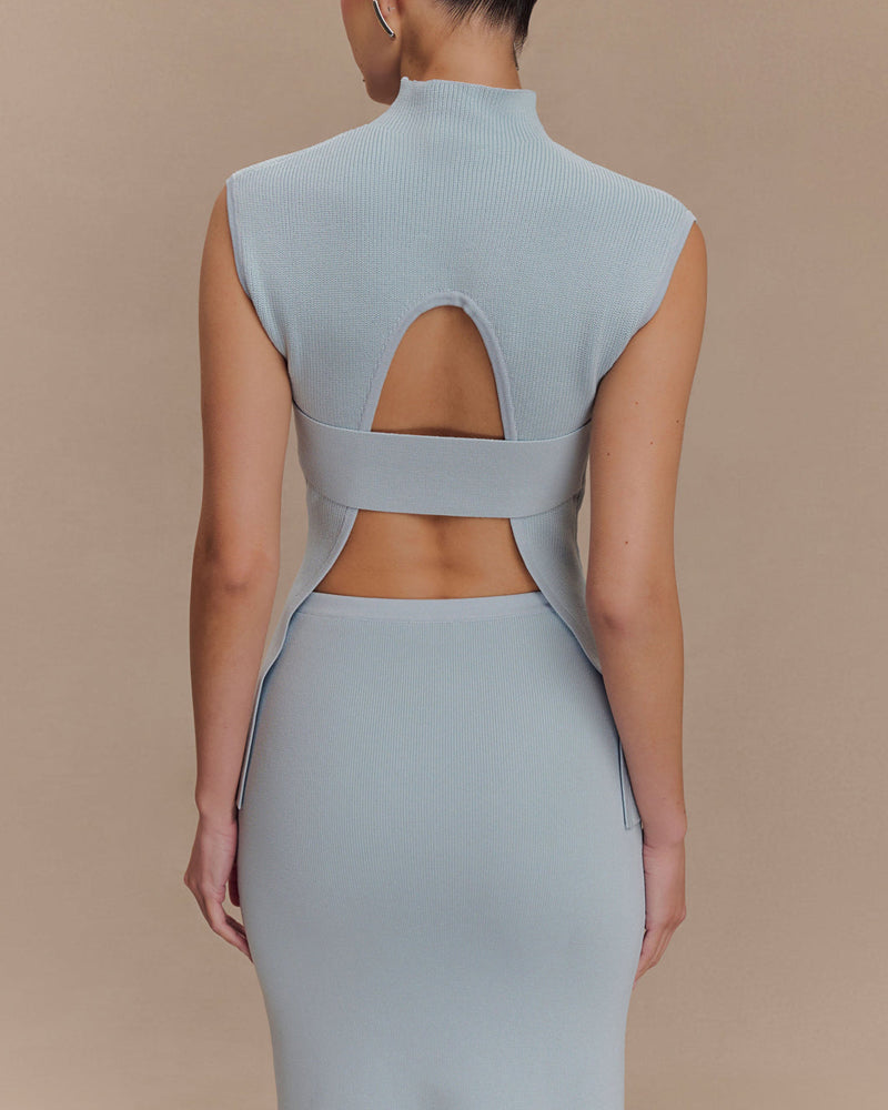 Elegant Backless Knit Vest & Skirt Two-Piece Set