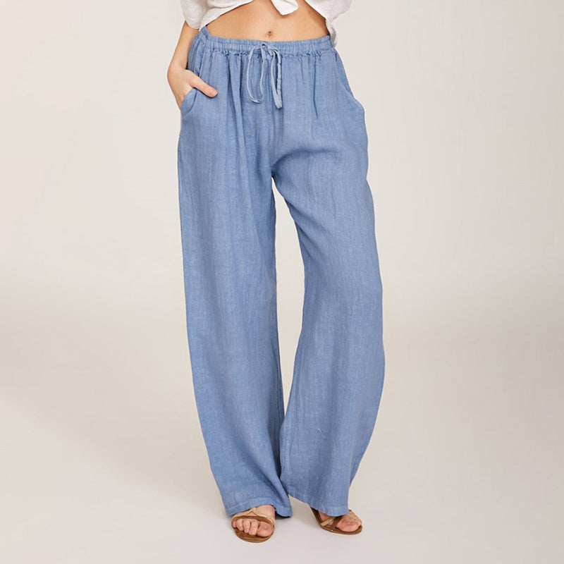 Summer Pocket Cotton Linen Wide Leg Pants