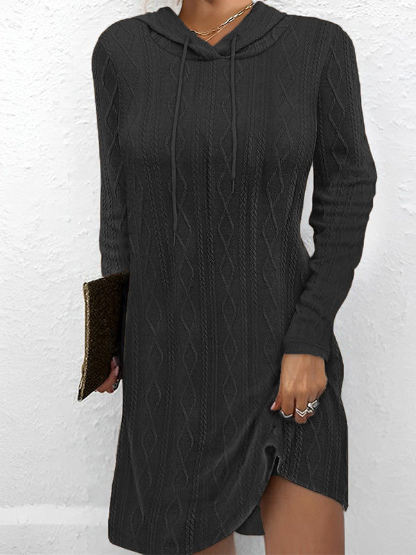 Solid Color Long-Sleeved Hooded Jumper Knit Dress