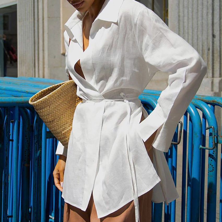 Long Sleeve Lace-Up Commuter Shirt