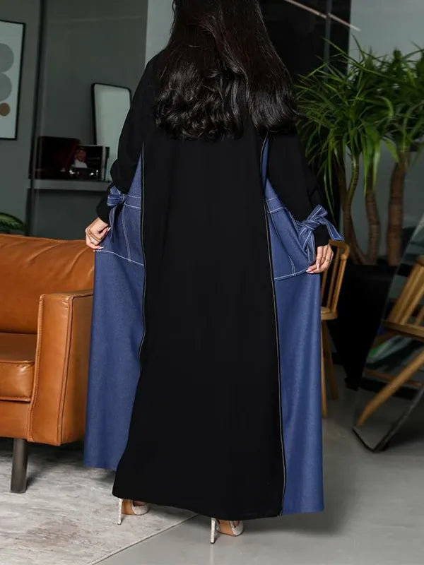 Stylish Cuff Lace-Up Color Matching Coat