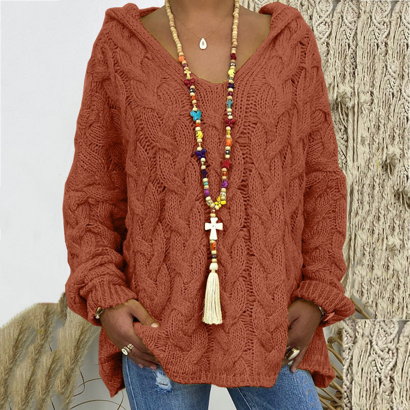 Women's Solid Color Hooded Sweater
