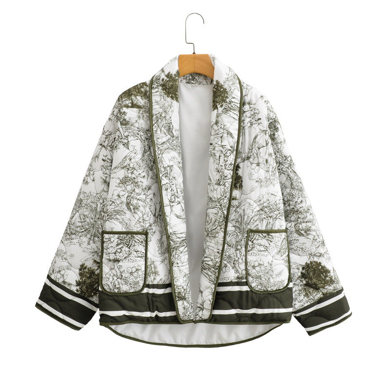 Border Printed Cotton-padded Jacket