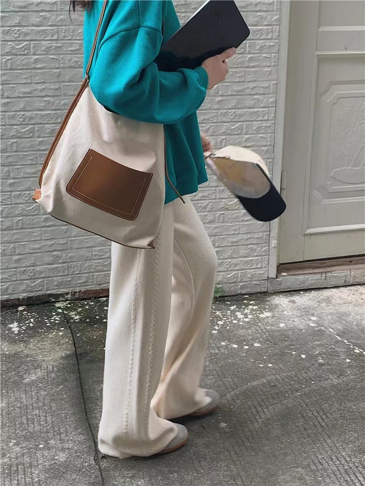 Twist Knit Wide Leg Casual Straight Trousers
