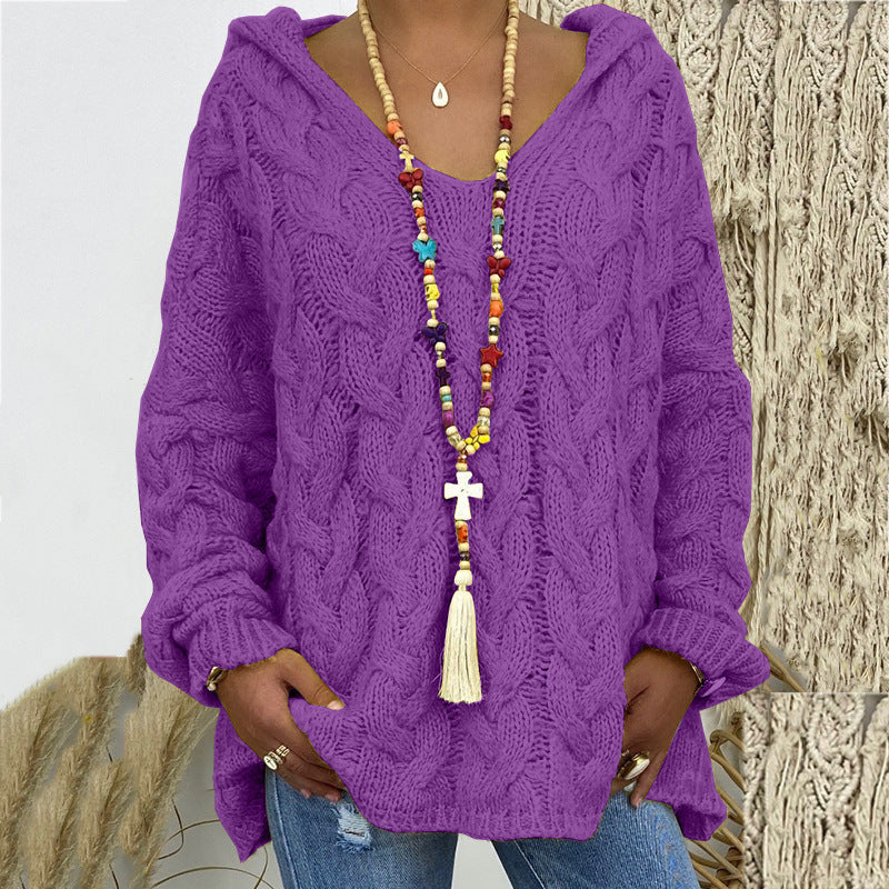 Women's Solid Color Hooded Sweater