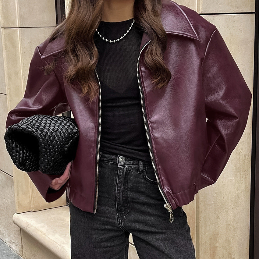 Stylish Lapel Leather Biker Jacket
