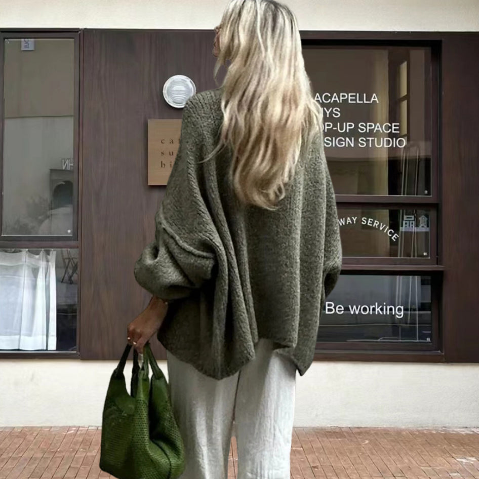 Casual Metal Button Bat-sleeve Sweater Cardigan
