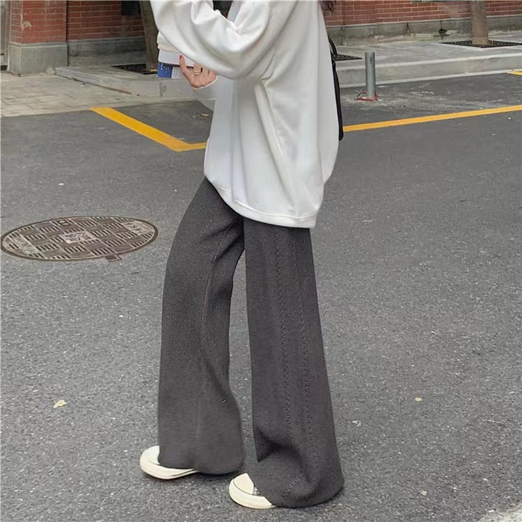 Twist Knit Wide Leg Casual Straight Trousers
