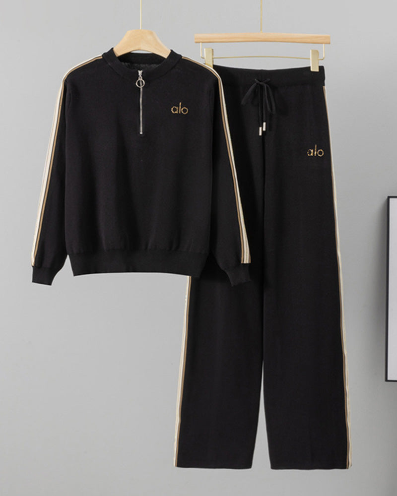 Half-Zip Top Trousers Knitted Two-Piece Set