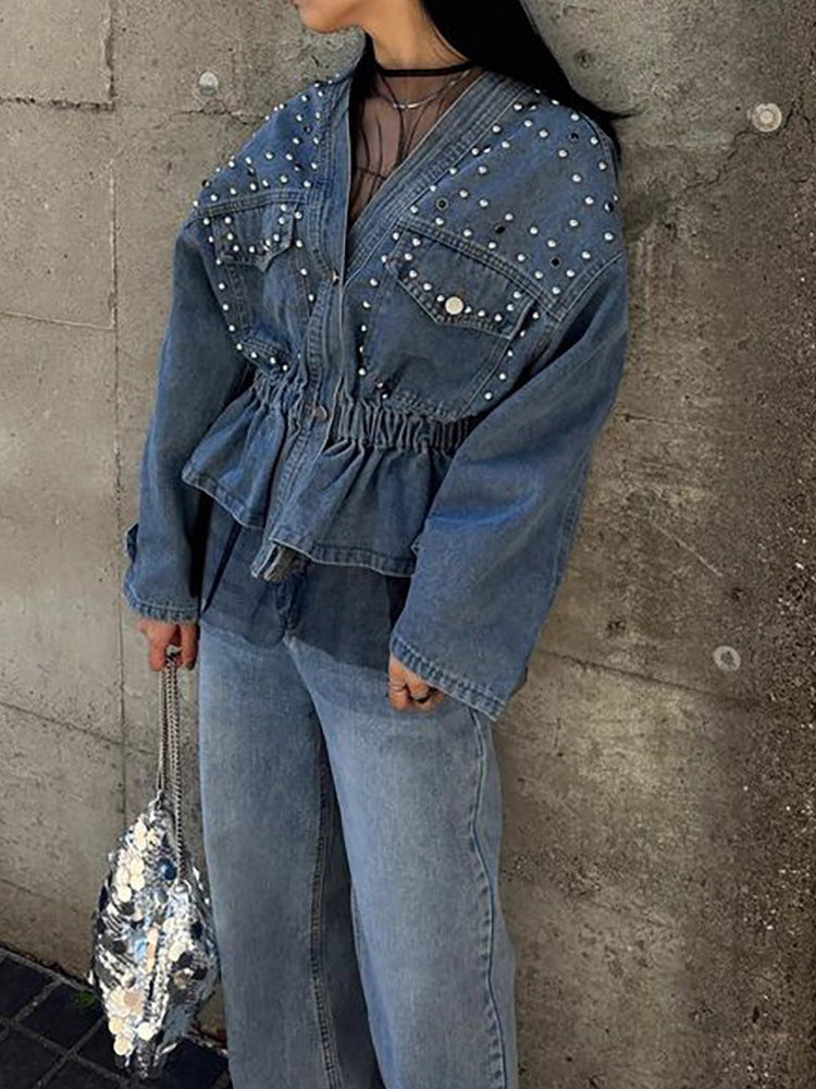Studded Beaded Short Denim Jacket