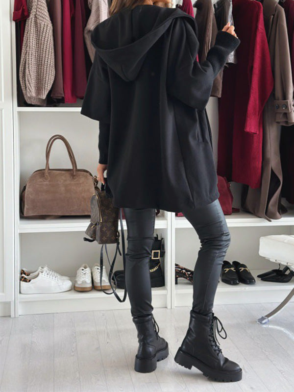 Stylish Solid Color Loose-Fitting Hooded Coat