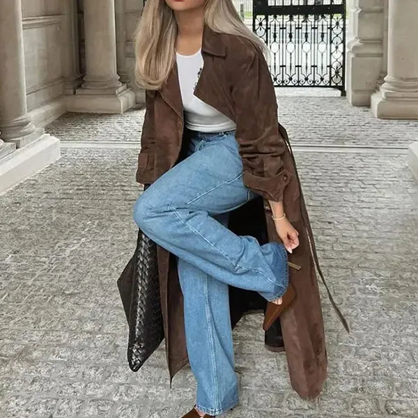 Khaki Double-Breasted Lapel Coat