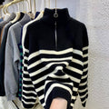 Turtleneck Striped Zip Sweater