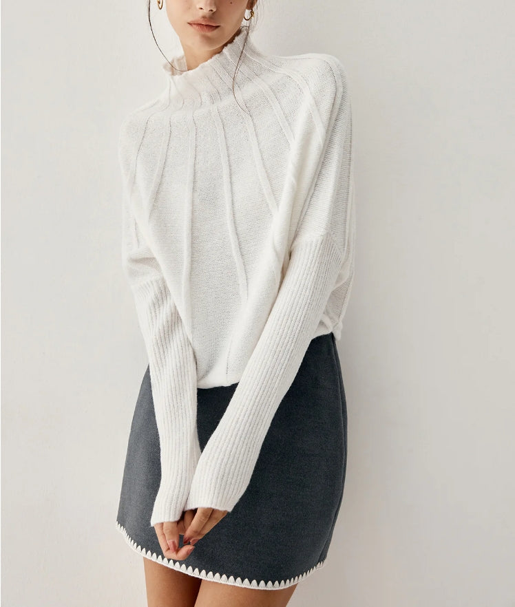 Piping Mock Neck Long Sleeve Knit Top