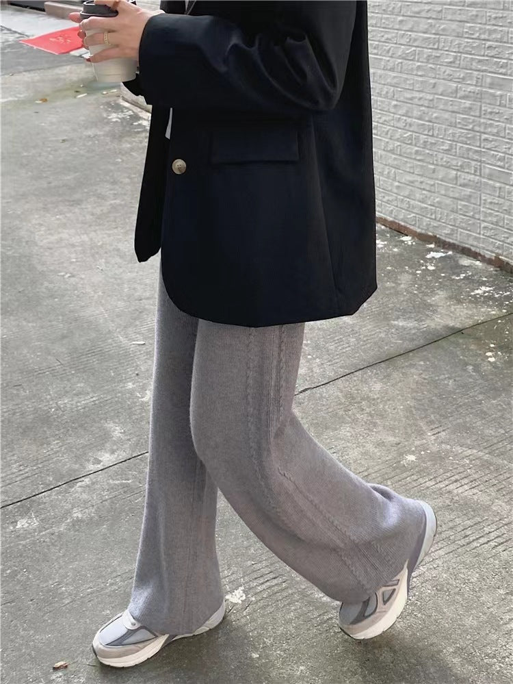 Twist Knit Wide Leg Casual Straight Trousers