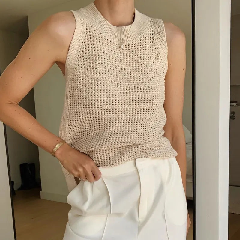 Chic Sleeveless Hollow Out Sweater Vest